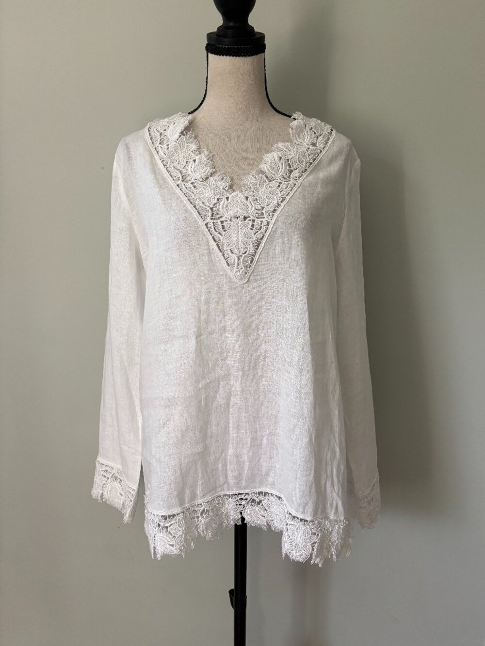 Gorsuch "Valentina" Linen Lace-Trim Tunic Size 8 NWT